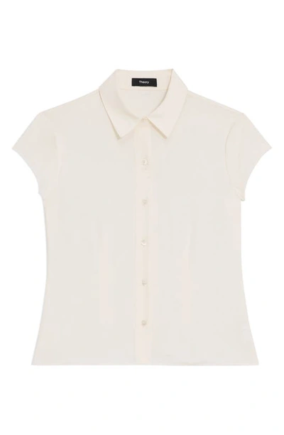 Shop Theory Cap Sleeve Silk Shirt In Ivory