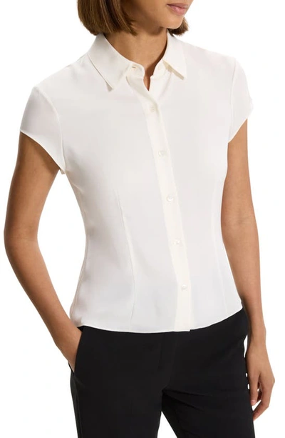 Theory Cap-sleeve Modern Silk Georgette Blouse In Ivory