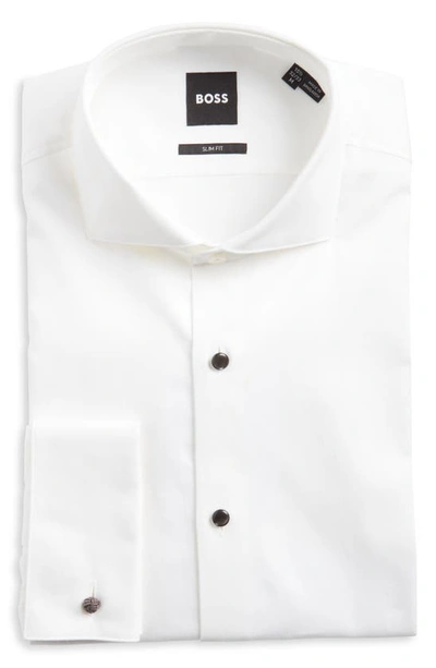 Hugo Boss Jasper Pique Slim Fit Tuxedo Shirt In White