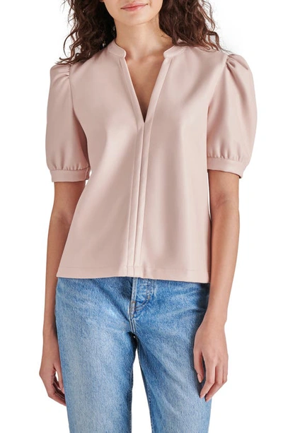 Shop Steve Madden Jane Puff Sleeve Faux Leather Top In Rose Taupe