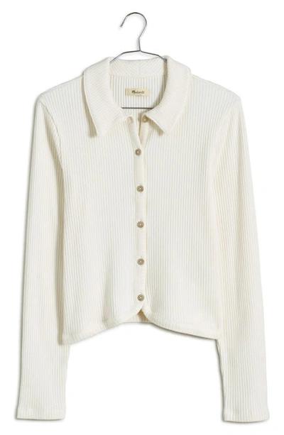 Shop Madewell Curved Hem Polo Cardigan In Lighthouse