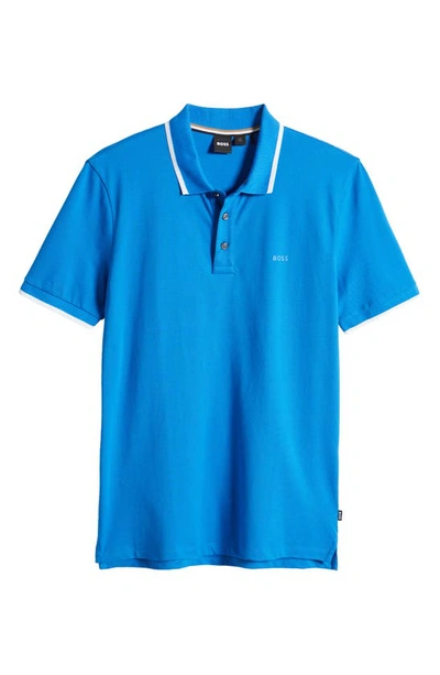 Shop Hugo Boss Parlay Tipped Cotton Polo In Bright Blue