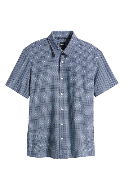 Shop Hugo Boss Roan Ken Slim Fit Short Sleeve Button-up Shirt In Light Blue