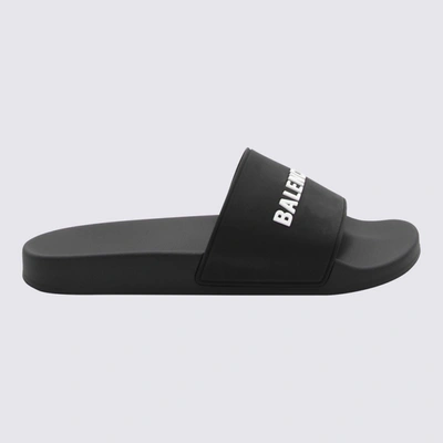 Shop Balenciaga Black And White Rubber Slides