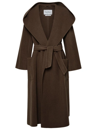 Shop Max Mara 'jabot' Cashmere Leather Coat In Brown