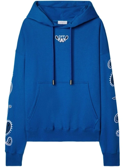 Shop Off-white Bandana-embroidered Cotton Hoodie In Nautical Blue White