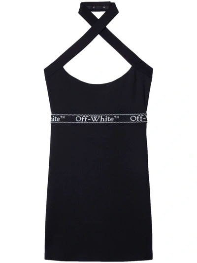 Shop Off-white Logo-waistband Criss-cross Straps Minidress In Black White