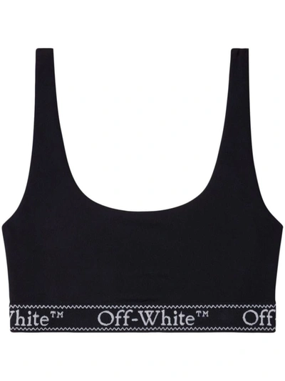 Shop Off-white Logo-underband Crop Top In Black White