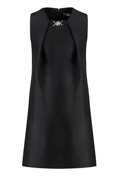 Shop Versace Wool And Silk Mini Dress In Black