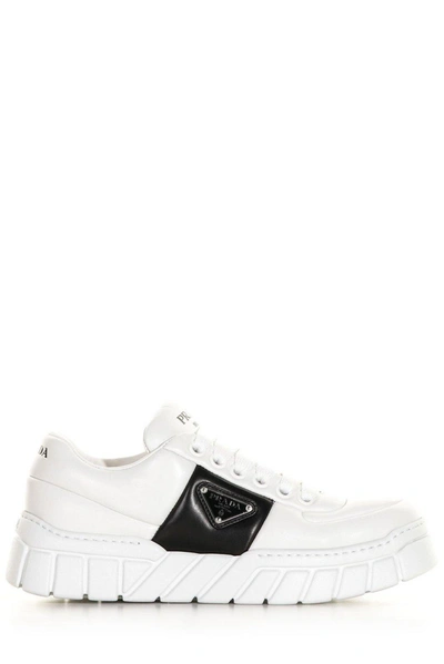 Shop Prada Padded Lace-up Sneakers In Bianco+nero