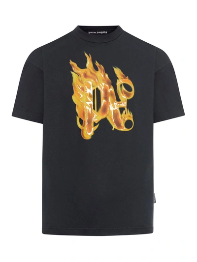 Shop Palm Angels Monogram Printed Crewneck T-shirt In Black Gold
