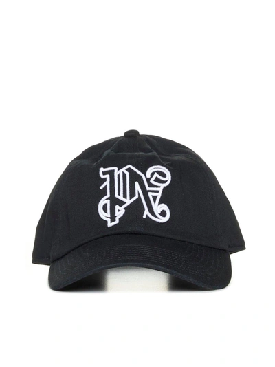 Shop Palm Angels Monogram Embroidered Baseball Cap In Black White