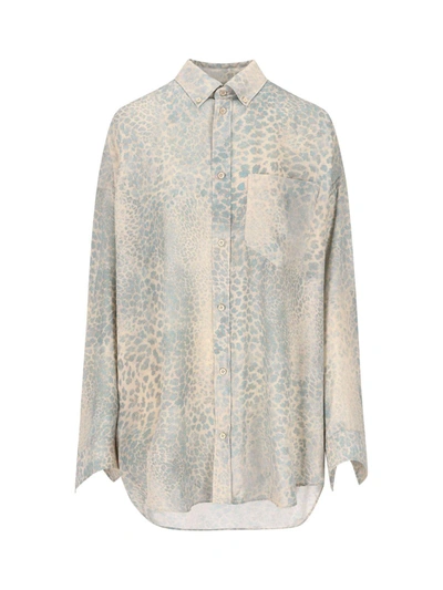 Shop Balenciaga Leo Bleached Long-sleeved Shirt In Beige