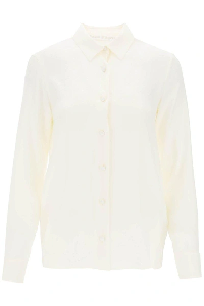 Shop Palm Angels Monogram-jacquard Buttoned Shirt In Bianco