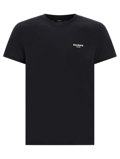 Shop Balmain Logo Flocked Crewneck T-shirt In Black
