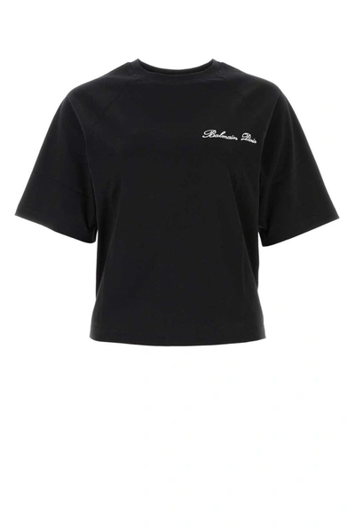 Shop Balmain Signature Logo Cropped T-shirt In Black