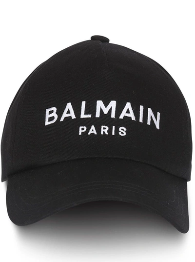 Shop Balmain Black Baseball Cap With Contrasting Logo In Cotton Woman
