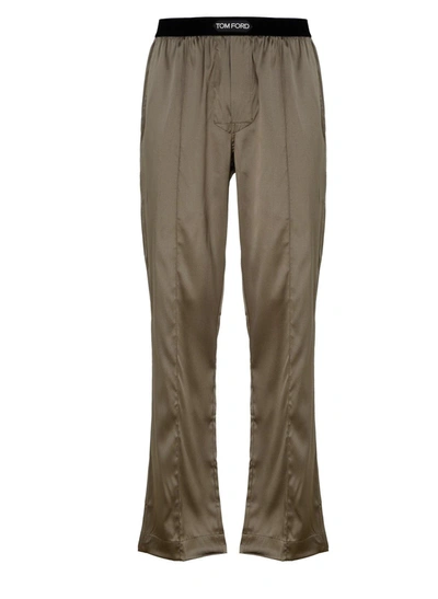 Shop Tom Ford Logo Waist Satin Pajama Trousers In Brown