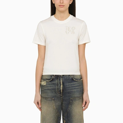 Shop Palm Angels White Cotton T-shirt With Logo In Default Title