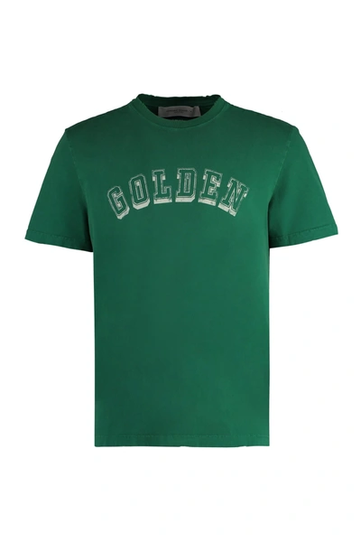 Shop Golden Goose Cotton Crew-neck T-shirt In Green Jacket/heritage White