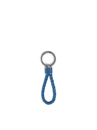 Shop Bottega Veneta Nappa Key Ring With Intreccio Motif In Light Blue