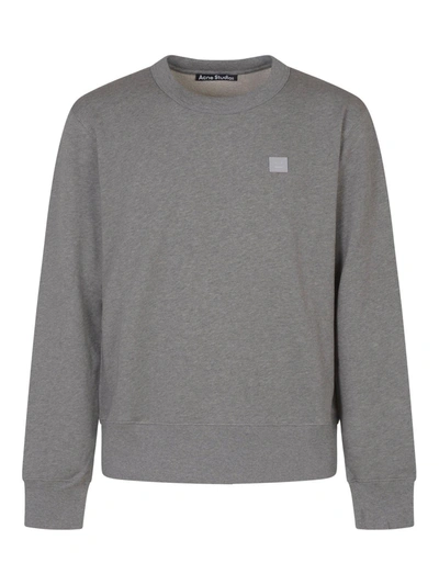 Shop Acne Studios Face Logo Patch Crewneck Sweatshirt In Light Grey Melange