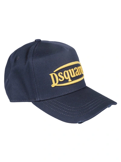 Shop Dsquared2 Logo Embroidered Baseball Cap In Navy/yellow