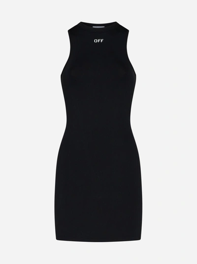 Shop Off-white Logo Jersey Mini Dress In Nero