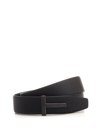 Shop Tom Ford Black T-icon Reversible Belt In Nero