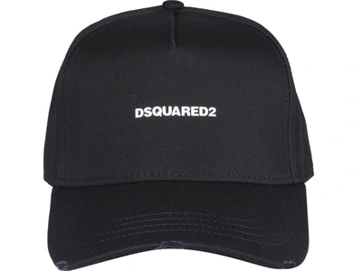 Shop Dsquared2 Logo Embroidered Distressed Baseball Cap In Nero E Bianco