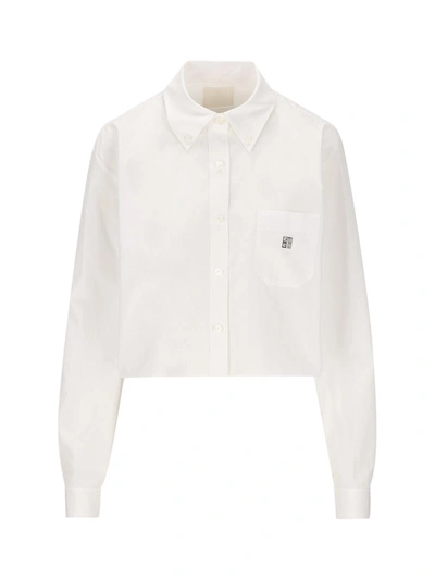 Shop Givenchy Logo Plaque Collared Shirt In White