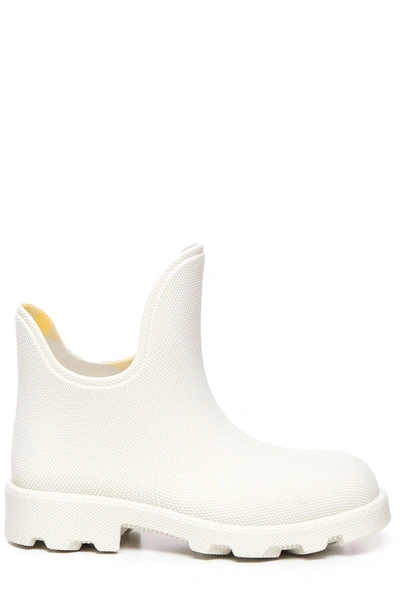 Shop Burberry Round-toe Slip-on Boots In White