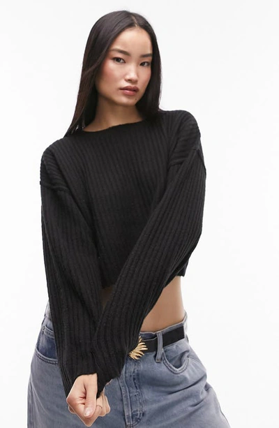 Shop Topshop Rib Crop Sweater In Black