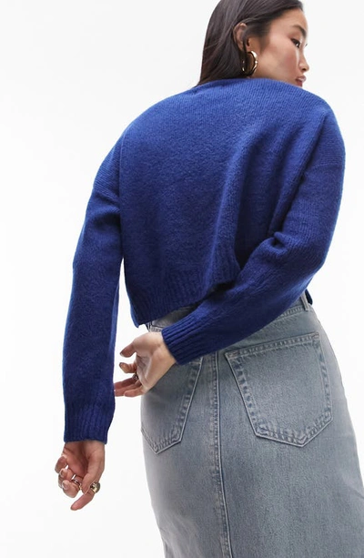 Shop Topshop V-neck Crop Sweater In Mid Blue