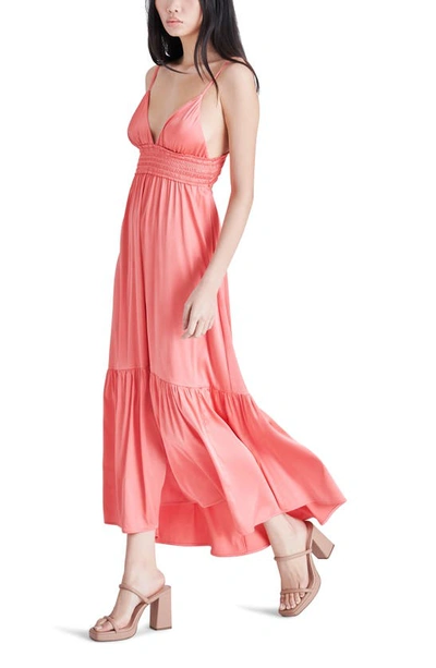 Steve Madden Lisa Stretch Satin Charmeuse Midi Dress In Spring Rose