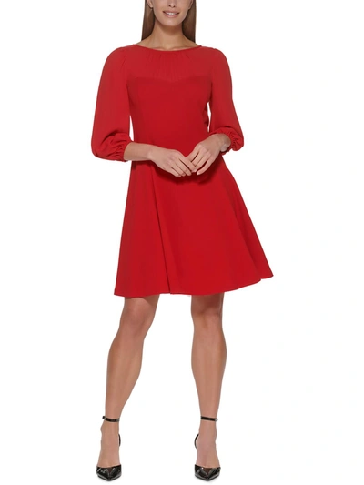 Shop Dkny Womens Puff Sleeve Knee Cocktail And Party Dress In Red