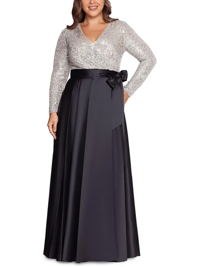 Shop Xscape Plus Womens Sequined Faux Wrap Evening Dress In Black