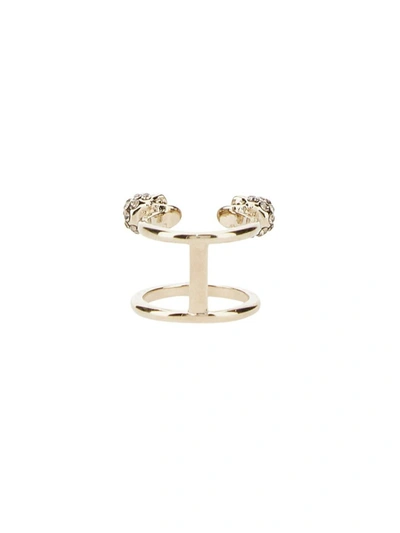 Shop Alexander Mcqueen Twin Skull Double Ring In Gold