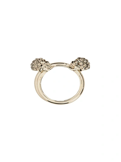 Shop Alexander Mcqueen Twin Skull Double Ring In Gold