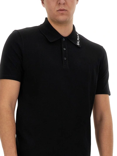 Shop Balmain Polo With Logo In Black