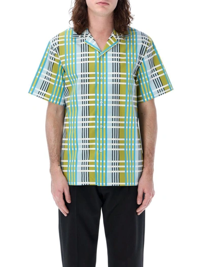Shop Lanvin Checkered Bowling Shirt In Budgie Multi