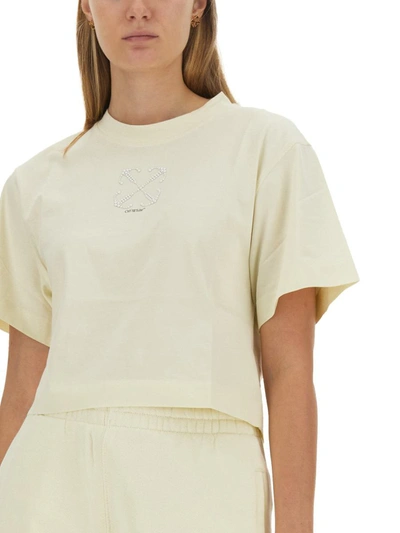 Shop Off-white Small Arrow Pearls T-shirt In Beige