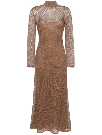 Shop Tom Ford Long Perforated Dress In Brown