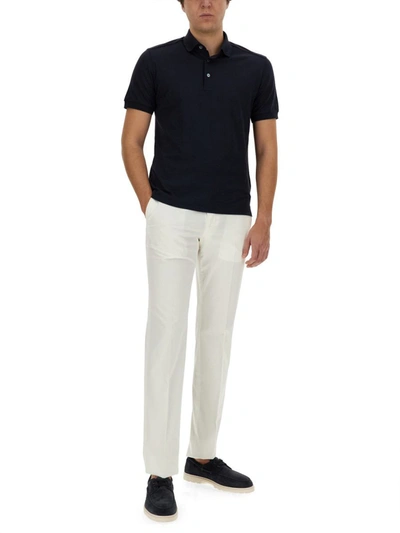 Shop Zegna Cotton And Silk Polo Shirt In Blue