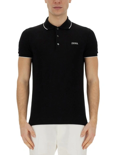 Shop Zegna Cotton Polo In Black