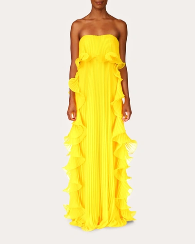 Shop Badgley Mischka Women's Strapless Pleated Ruffle Gown In Yellow