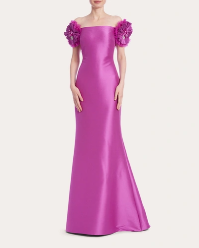 Shop Badgley Mischka Women's Off-shoulder Flower Gown In Pink