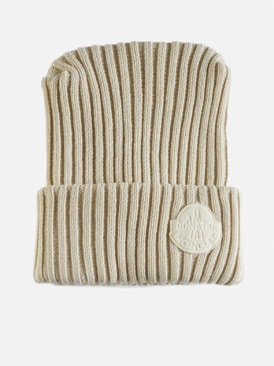 Shop Moncler X Roc Nation By Jay-z Wool Beanie In Cream