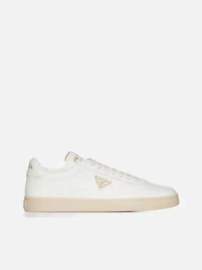 Shop Prada Logo-plaque Leather Sneakers In Ivory