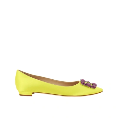 Shop Manolo Blahnik Hangisi Ballerina Shoes In Yellow
